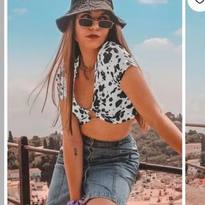 Dalmatian Print O-ring Crop Tee - size M